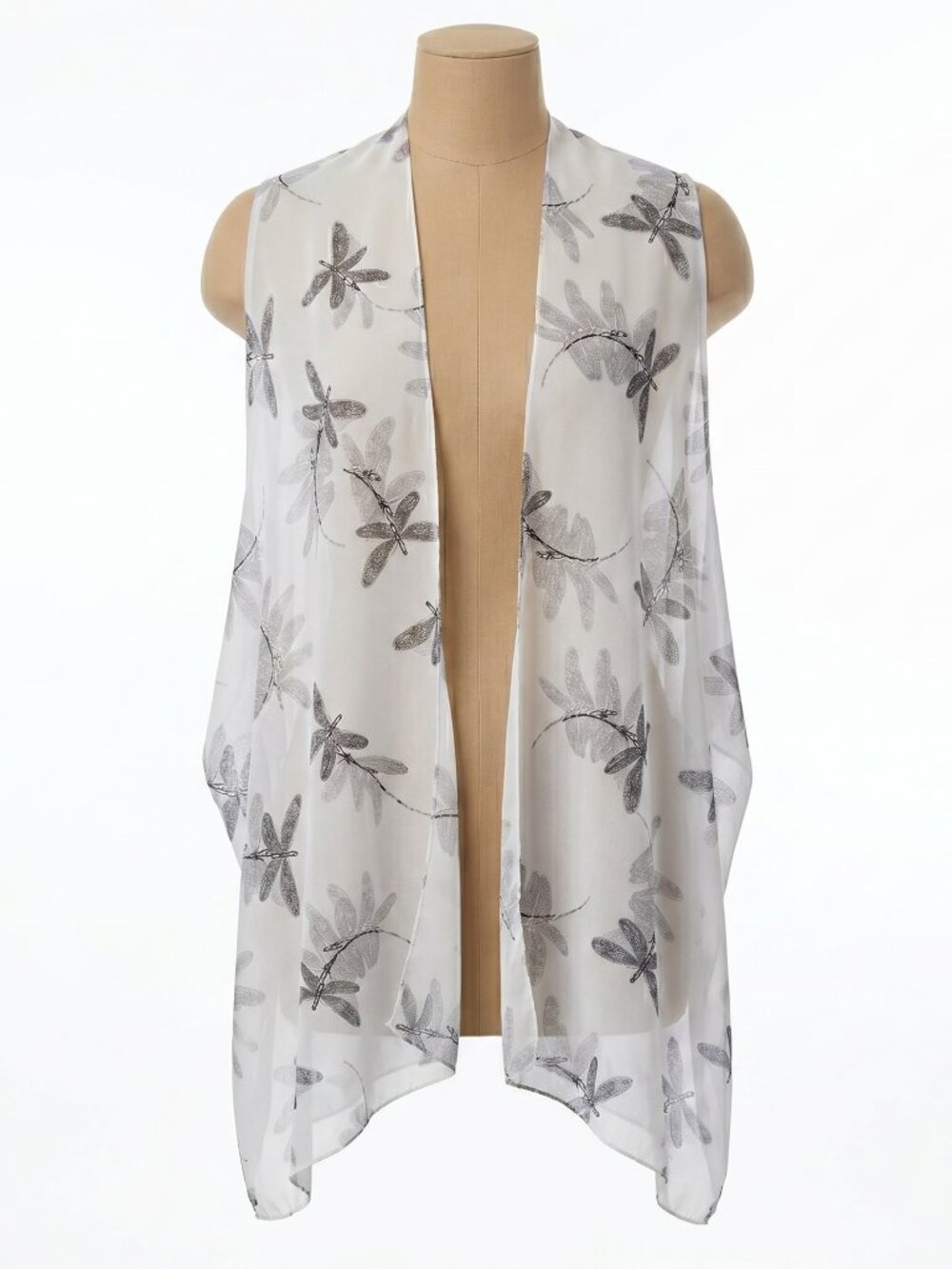 Dragonfly Chiffon Kimono Wrap Shawl One Size Boho Beach Cover Up White NIP